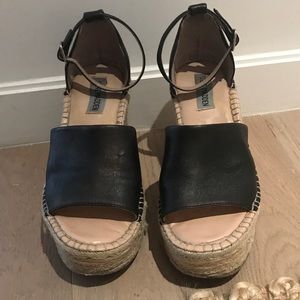 Steve Madden Black Leather Wedges